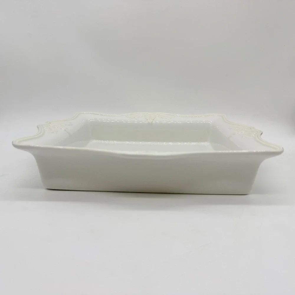 Lenox Butler's Pantry Square Baker Ceramic White Embossed‎ Serving Dish